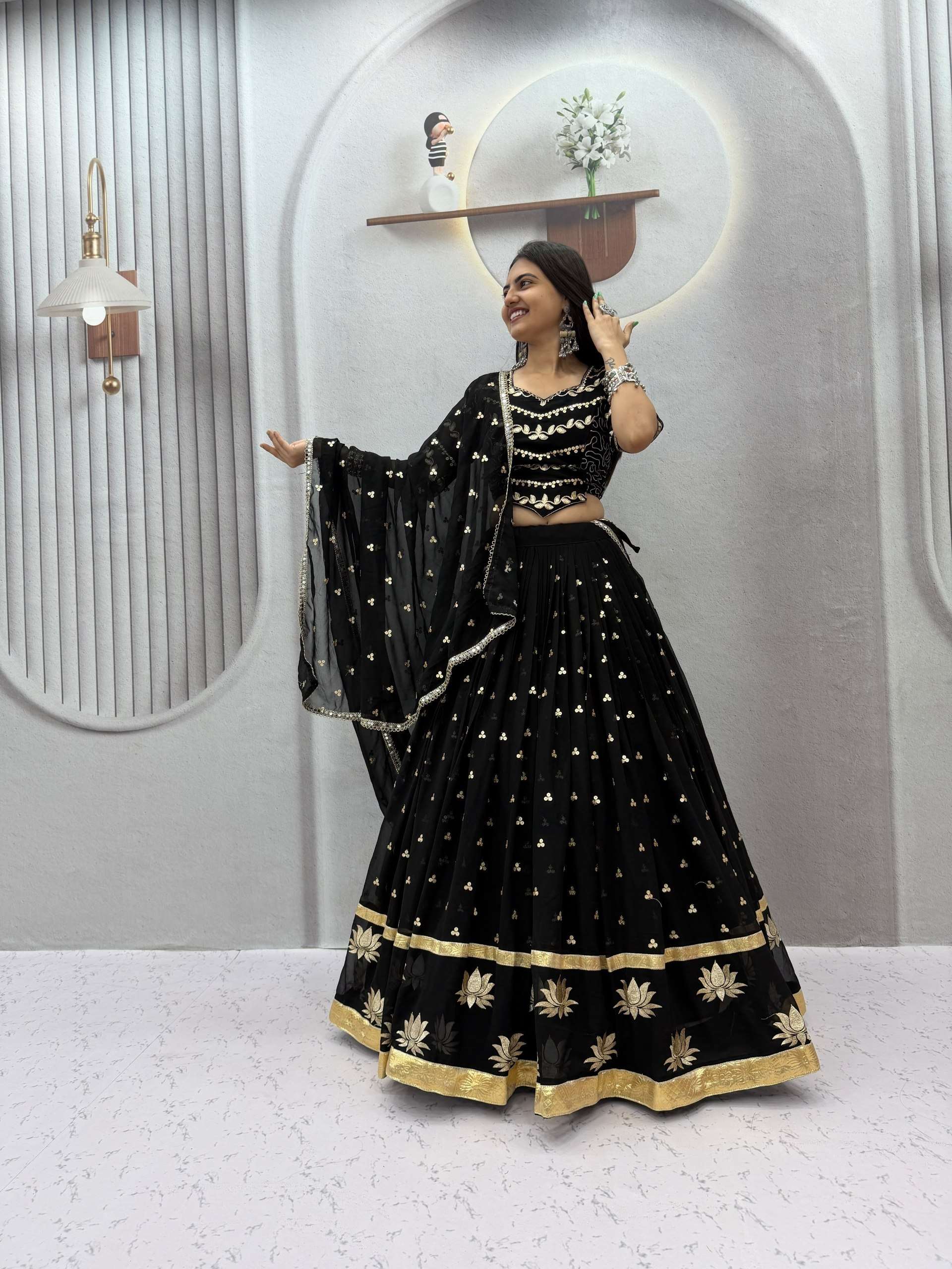Classic and best Navratri Special wear black colour Fox Georgette fancy fabric Vintage Chaniya Choli wholesale in surat 339